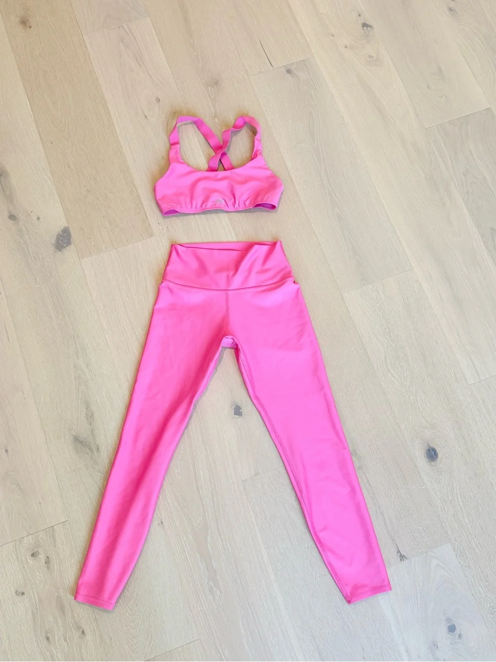 ALO Yoga Hot Pink Crossback Swim Top and Bottom Set
